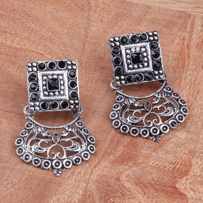 Black Stone Studded Oxidised Earrings