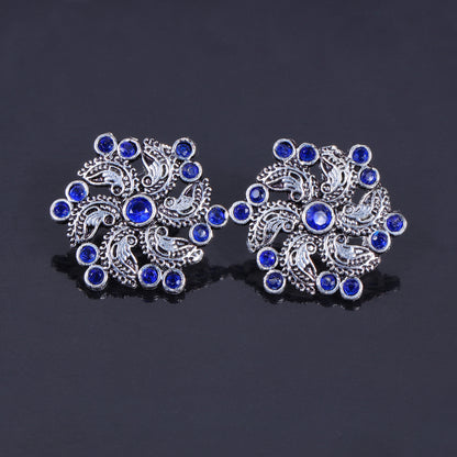 Blue Stone Studded German Silver Stud Earrings