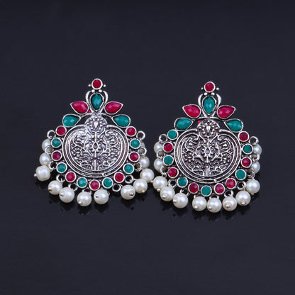 Multicolored Stone Studded German Silver Statement Earrings