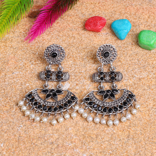 Black Stone Studded Rajwada Statement Earrings