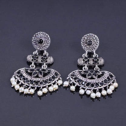 Black Stone Studded Rajwada Statement Earrings