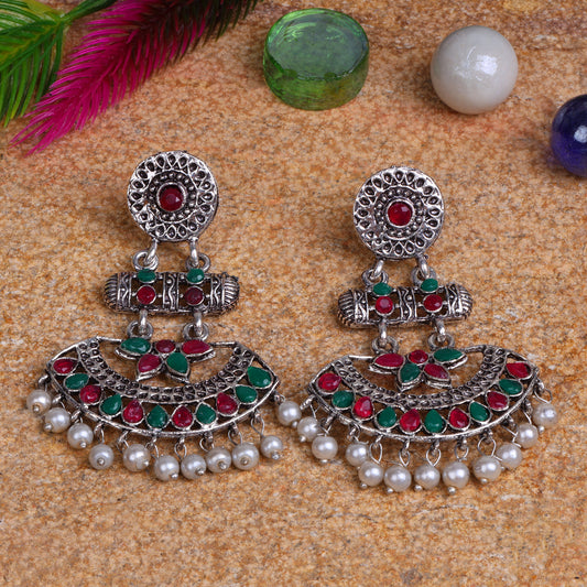 Multicolored Stone Studded Rajwada Statement Earrings