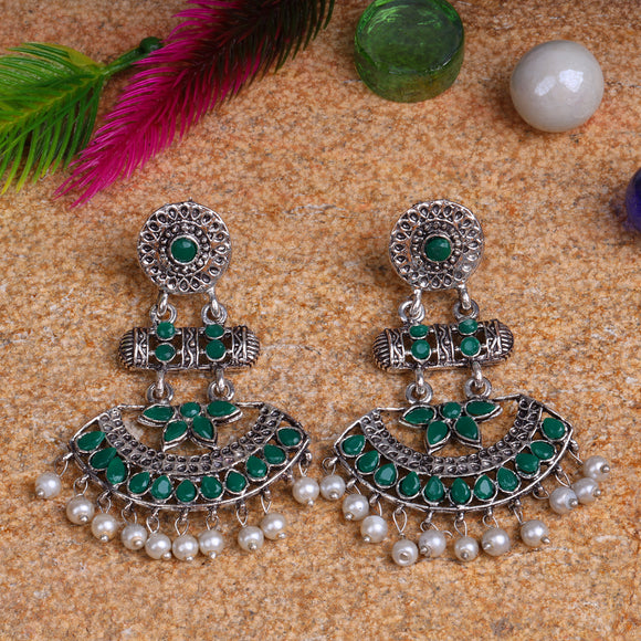 Green Stone Studded Rajwada Statement Earrings