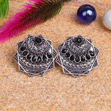 Black Stone Studded Geometrical German Silver Stud Earrings