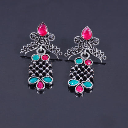 Multicolored Stone Studded Lightweight German Silver Stud Earrings