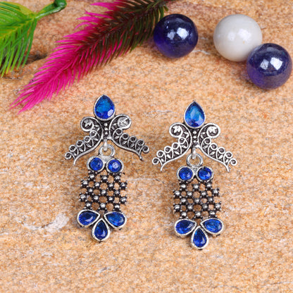 Blue Stone Studded Lightweight German Silver Stud Earrings