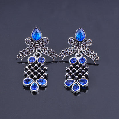 Blue Stone Studded Lightweight German Silver Stud Earrings