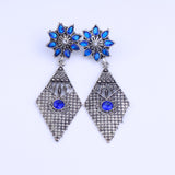 Blue Stone Studded Statement German Silver Dangler Earrings