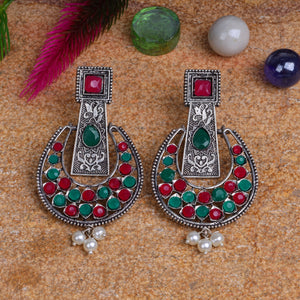 Multicolored Stone Studded Statement German Silver Dangler Earrings