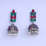 Multicolored Stone Studded German Silver Danglers With Stone Embedded Brass Jhumki