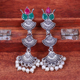 Multicolored Stone Studded Triple Layered Beautiful German Silver Earrings