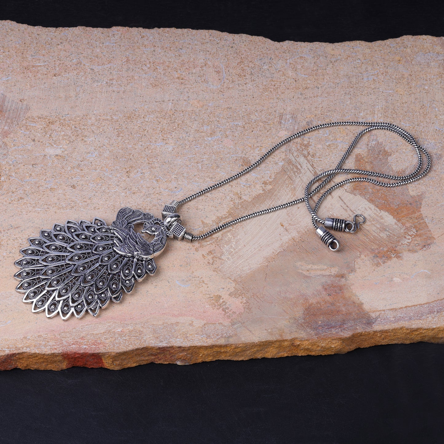 Peacock Motif Pendent Oxidised Neckpiece