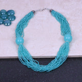 Korean Crystal Ball Studded Beautiful Statement Neckpiece (Aqua Blue)