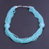 Korean Crystal Ball Studded Beautiful Statement Neckpiece (Aqua Blue)