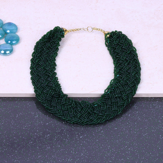 The Beauteous Braided Criss-Cross Beaded Neckpiece (Green)