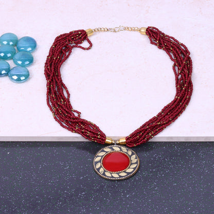 The Timeless Elegance- Beautiful Beaded Neckpiece (Maroon)