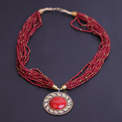 The Timeless Elegance- Beautiful Beaded Neckpiece (Maroon)